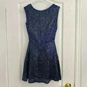 Woman’s Royal Blue Backless Prom Mini/Midi Gown Dress Sparkly Glitter  Night Out